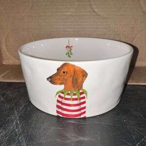 Rae Dunn Festive Dog Bowl with Red and White Stripes